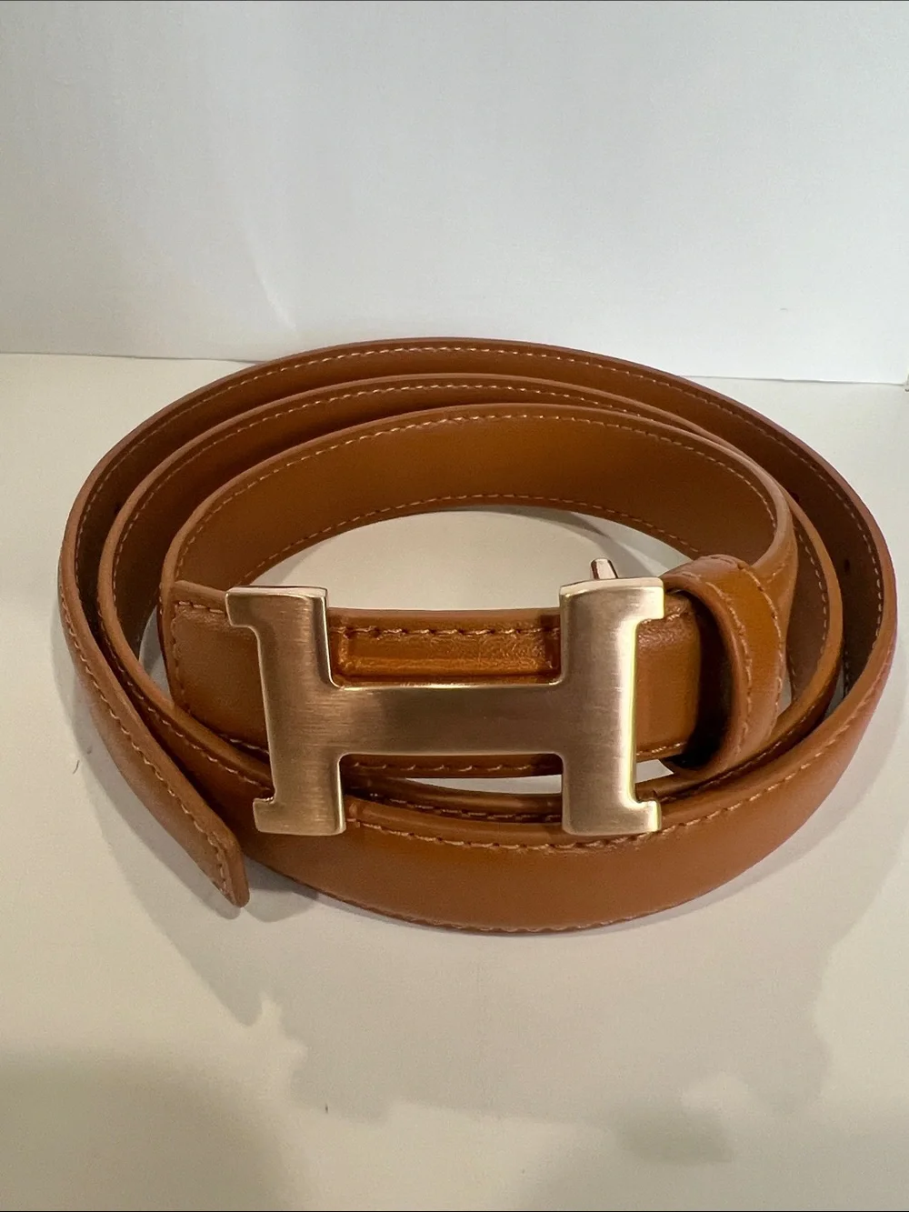 Hermes Brown Leather Belt with Brushed Gold H Buckle